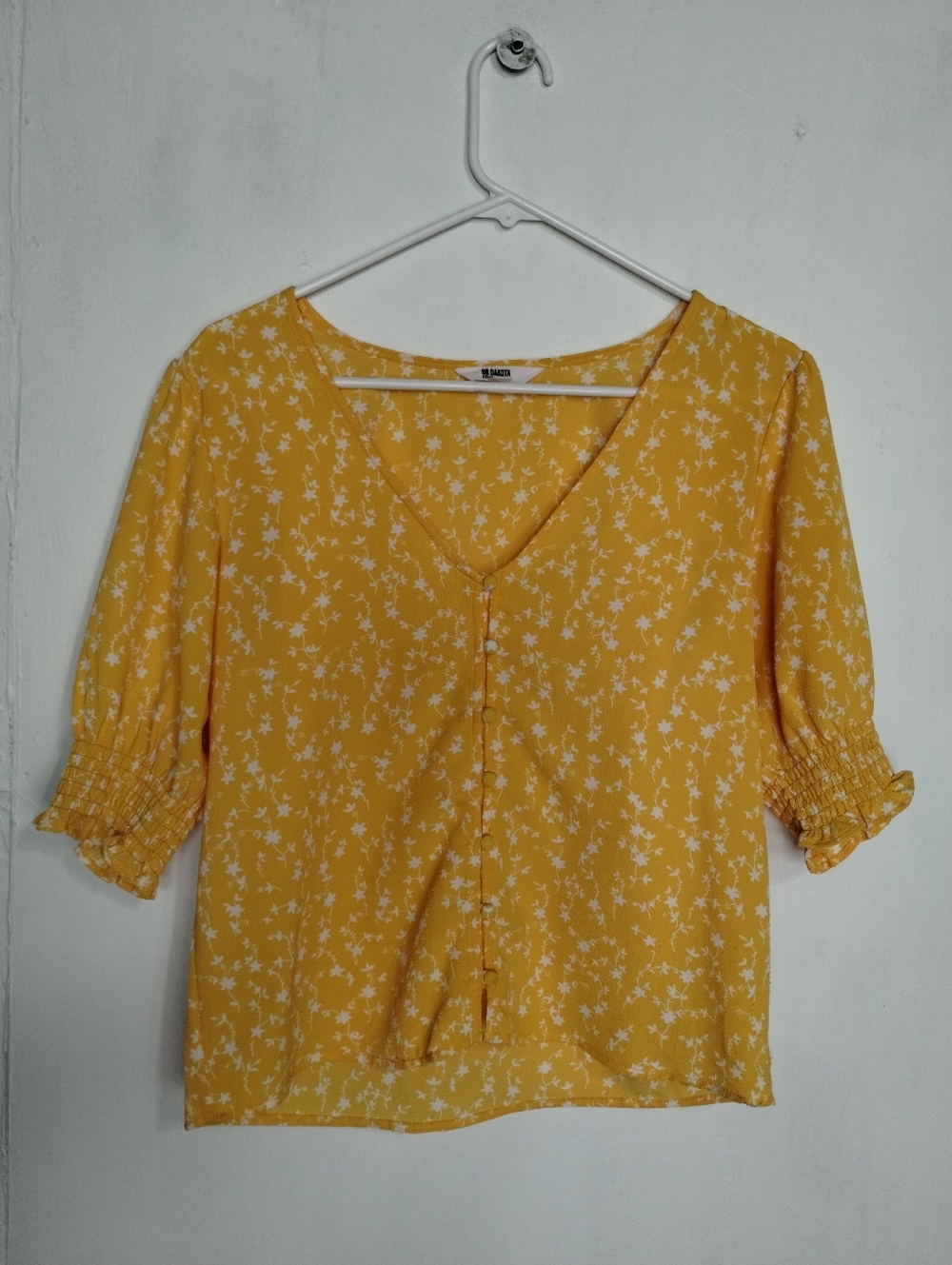 Women's Yellow Floral V-Neck Button Front Top - Picture 3 of 12